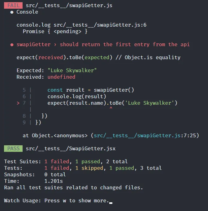 Axios test without waiting